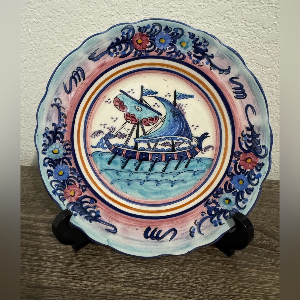 Vintage Hand Made & Painted Nautical Design Ceramic Plate